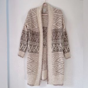 JOIE • Cream brown Nordic fair isle long sweater cardigan duster $198